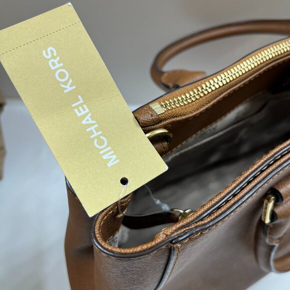 Michael Kors Kellen Medium Leather Satchel Brown - NWT - Picture 13 of 15